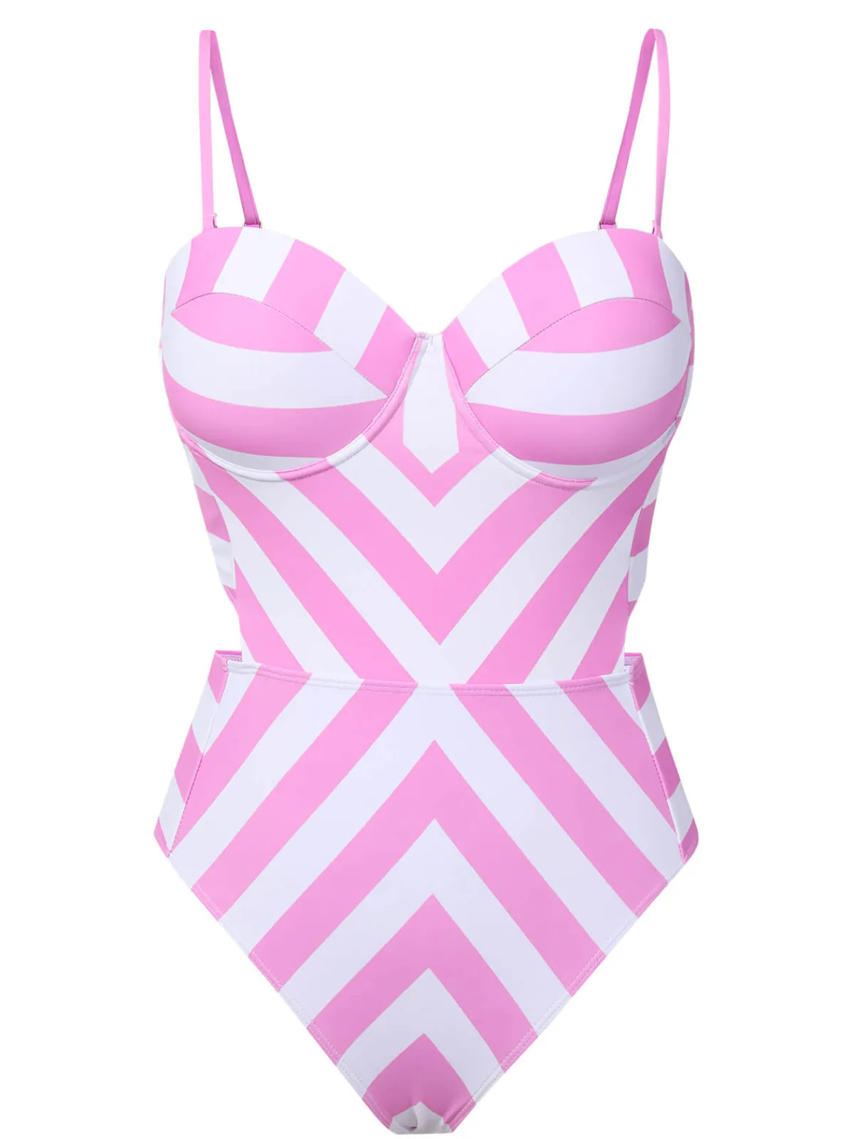 Outlet Retro Stage 1940s Striped Bandeau One-Piece Swimsuit Pink