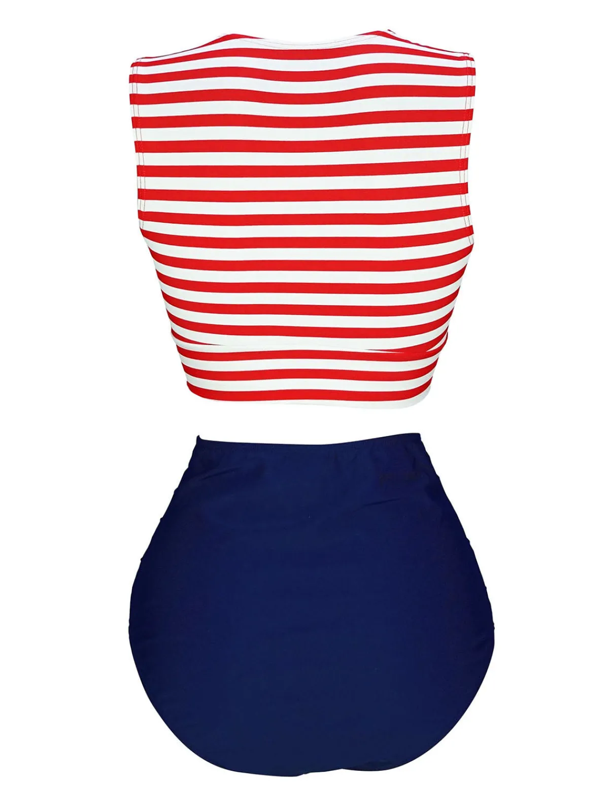 Online Retro Stage Pink 1970s Striped Waist Tie Patchwork Swimsuit