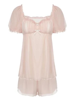 Online Retro Stage 1950s Sweetheart Collar Short Pajamas Pink