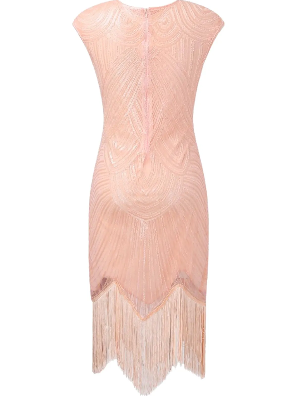 Online Retro Stage 1920s Tassel Cap Sleeves Sequined Dress Pink