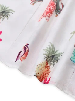Online Retro Stage 1960s Tropical Prints Tie-Back Straps Dress Pink