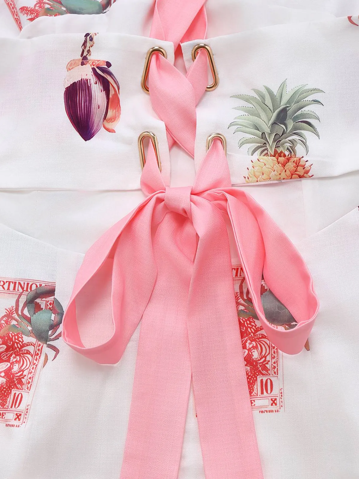 Online Retro Stage 1960s Tropical Prints Tie-Back Straps Dress Pink