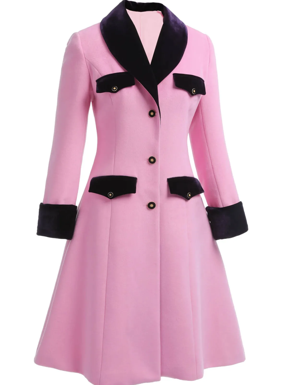 Outlet Retro Stage 1930s Velvet Patchwork Button Coat Pink