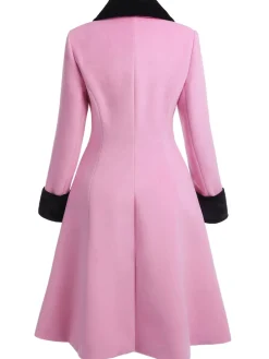 Outlet Retro Stage 1930s Velvet Patchwork Button Coat Pink