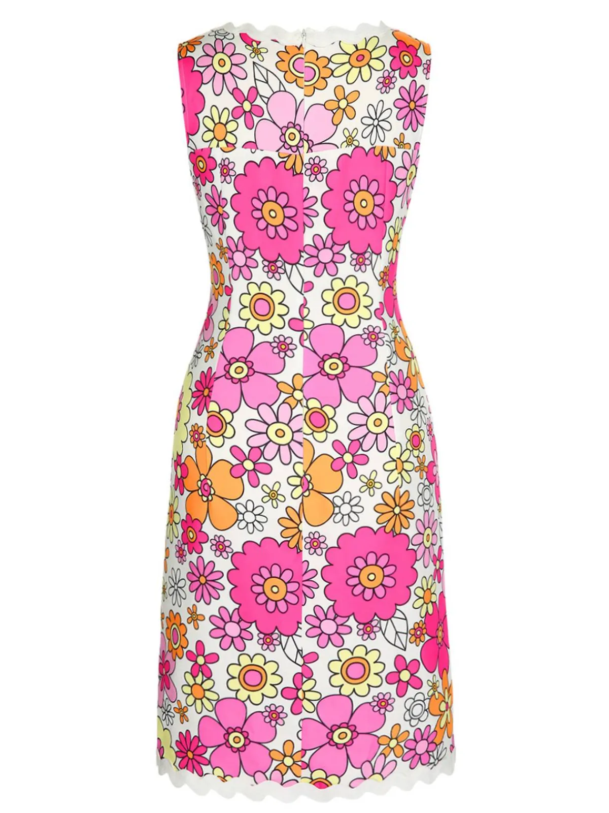 Sale Retro Stage 1960s V-Neck Cartoon Flowers Pencil Dress Pink