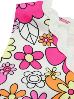 Sale Retro Stage 1960s V-Neck Cartoon Flowers Pencil Dress Pink