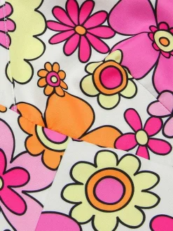 Sale Retro Stage 1960s V-Neck Cartoon Flowers Pencil Dress Pink