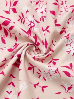 Best Retro Stage 1940s V-Neck Floral Puff Sleeve Dress Pink