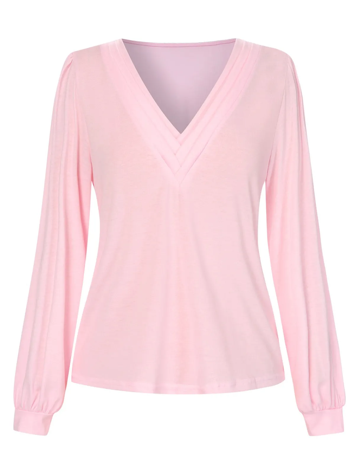 Outlet Retro Stage 1930s V-Neck Lantern Sleeve Top Pink