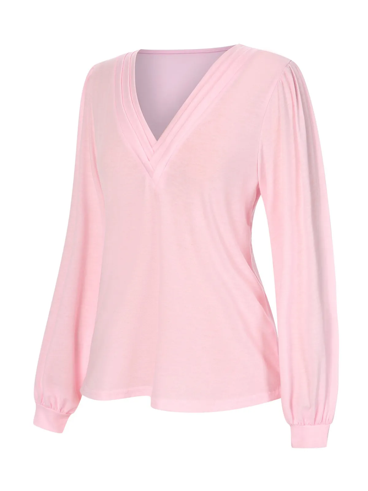 Outlet Retro Stage 1930s V-Neck Lantern Sleeve Top Pink