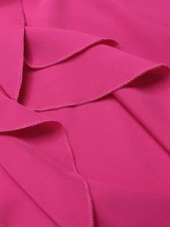 Best Retro Stage 1930s V-Neck Ruffled Irregular Slit Dress Pink
