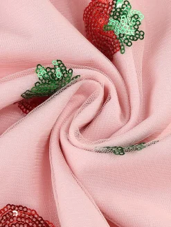 New Retro Stage 1950s V-Neck Strawberry Mesh Swing Dress Pink