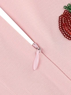 New Retro Stage 1950s V-Neck Strawberry Mesh Swing Dress Pink