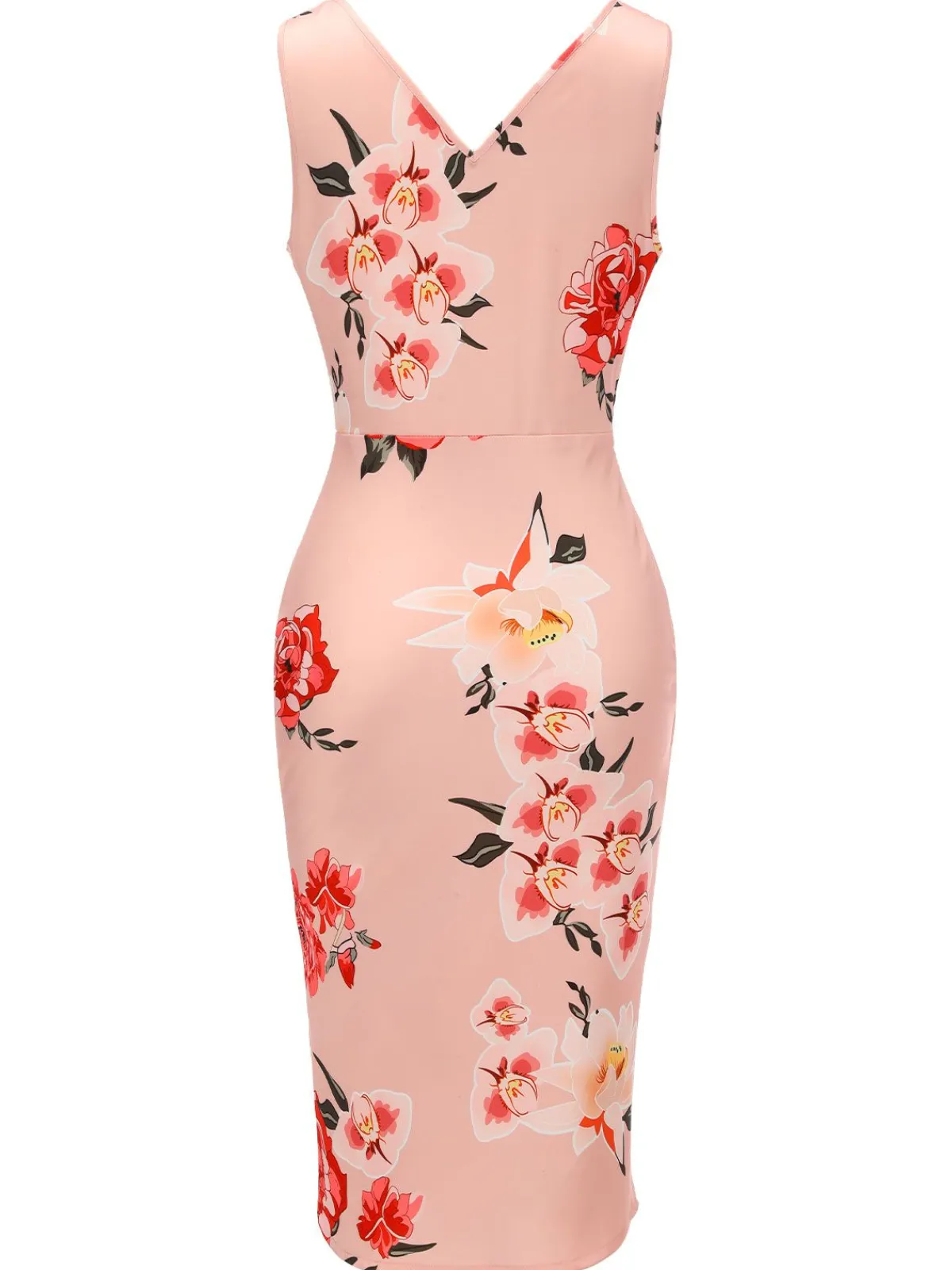Hot Retro Stage 1960s V-neck Wrap Floral Pencil Dress Pink