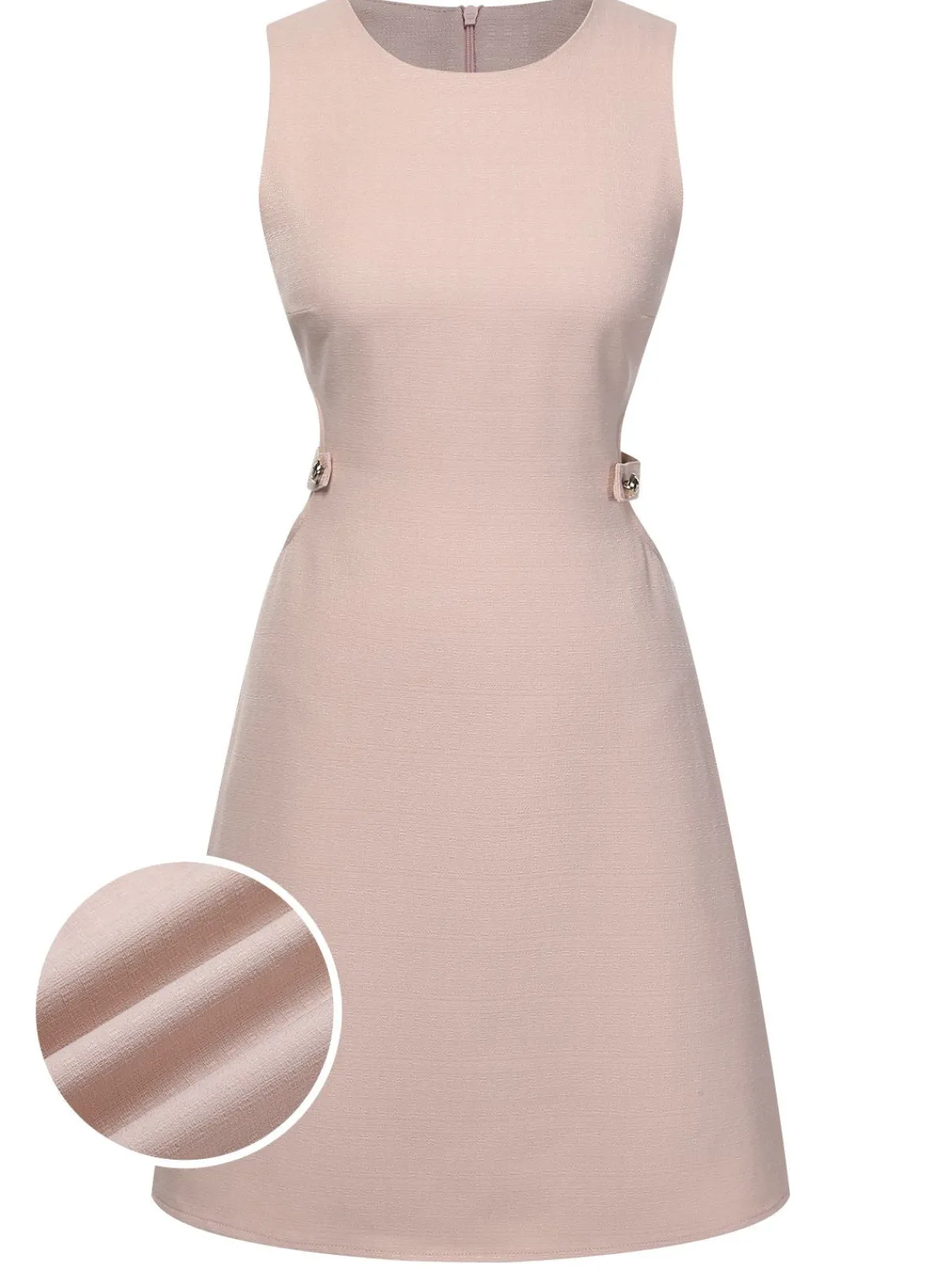 Sale Retro Stage Pink 1960s Waist Hollow Out Solid Dress