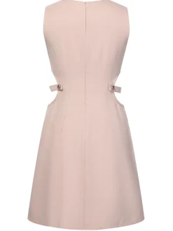 Sale Retro Stage Pink 1960s Waist Hollow Out Solid Dress