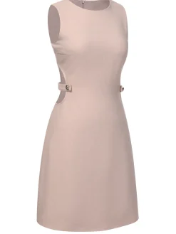 Sale Retro Stage Pink 1960s Waist Hollow Out Solid Dress