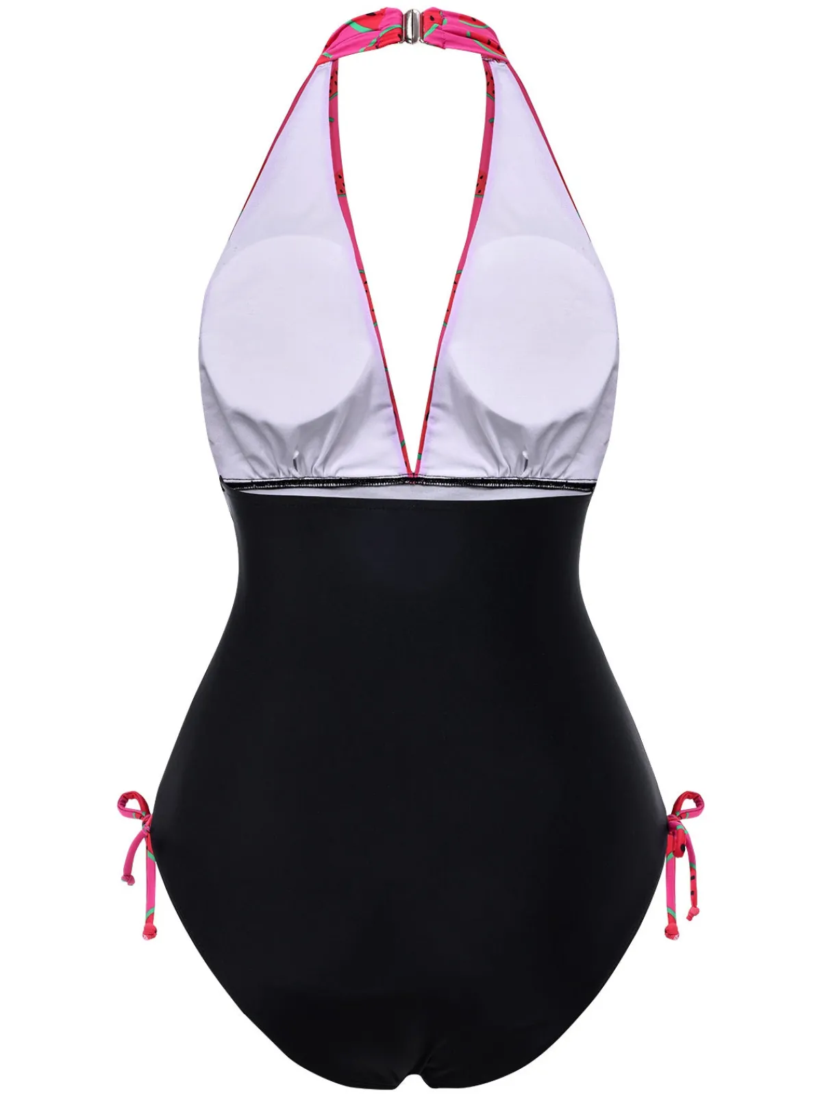 Sale Retro Stage 1960s Watermelon Deep V Halter Swimsuit Pink