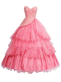 Fashion Retro Stage 1950s Wicked Glitter Mesh Swing Dress Pink