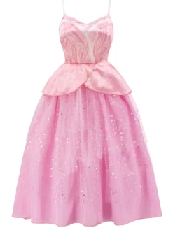Online Retro Stage 1950s Wicked Spaghetti Mesh Patchwork Dress Pink