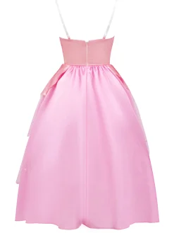 Online Retro Stage 1950s Wicked Spaghetti Mesh Patchwork Dress Pink