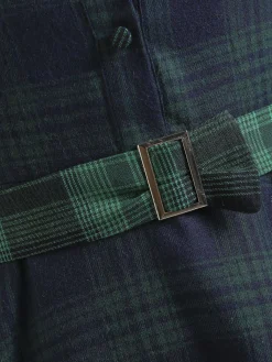 Fashion Retro Stage Plaids 1950s Buttoned Belted Swing Dress