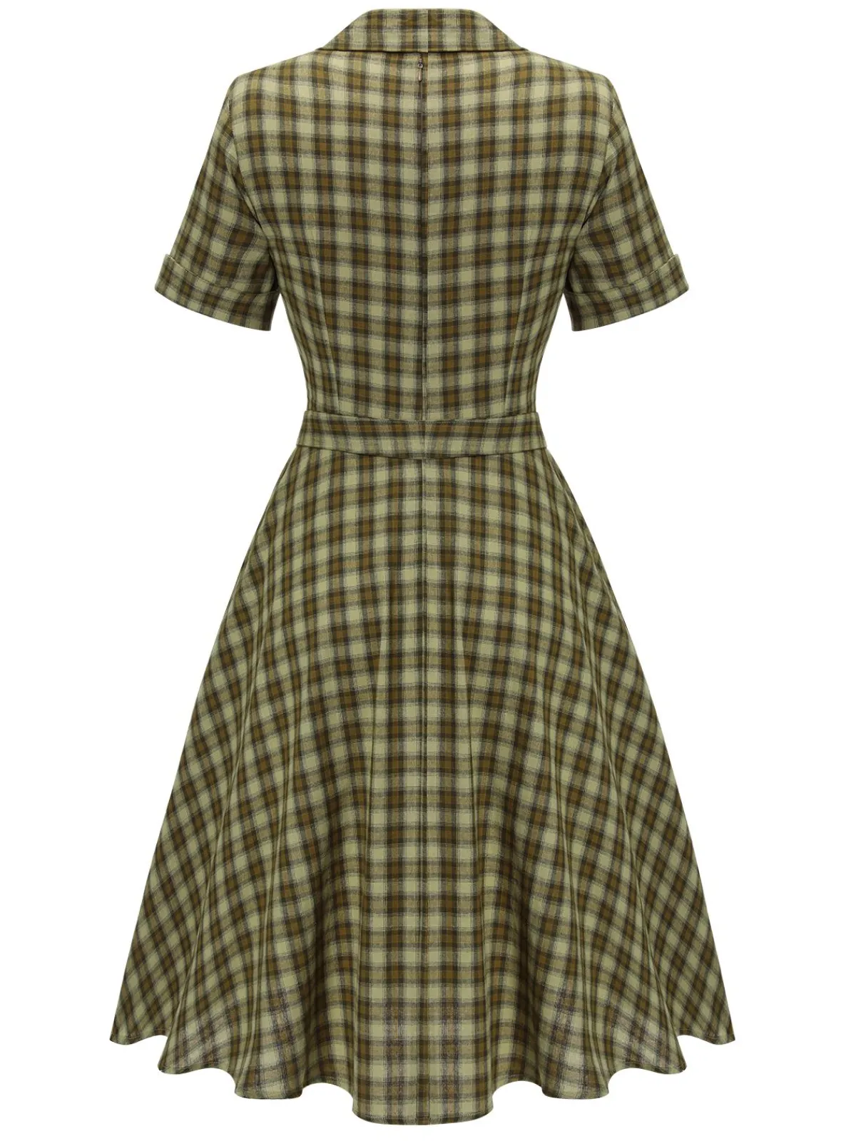 Outlet Retro Stage Plaids 1950s Buttoned Belted Swing Dress