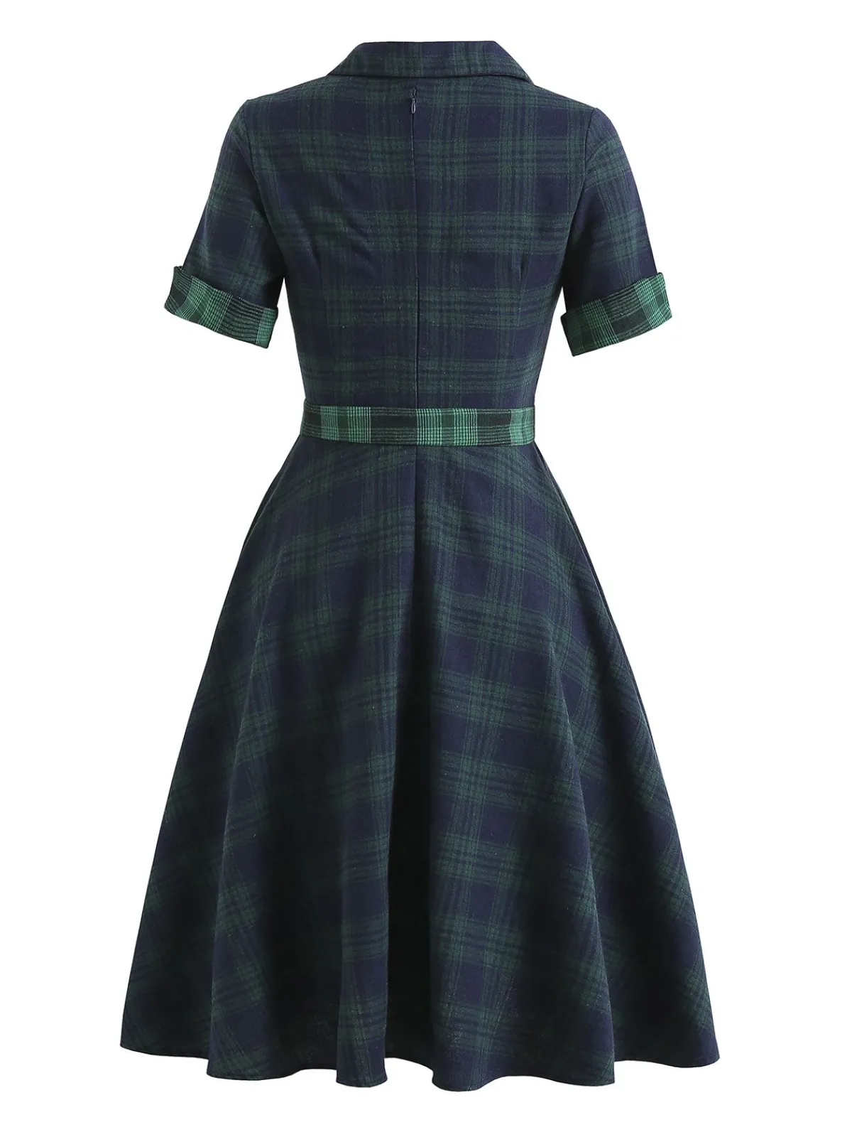 Outlet Retro Stage Plaids 1950s Buttoned Belted Swing Dress