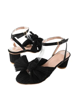 Discount Retro Stage Pleated Chiffon Bowknot Chunky Heels Sandals