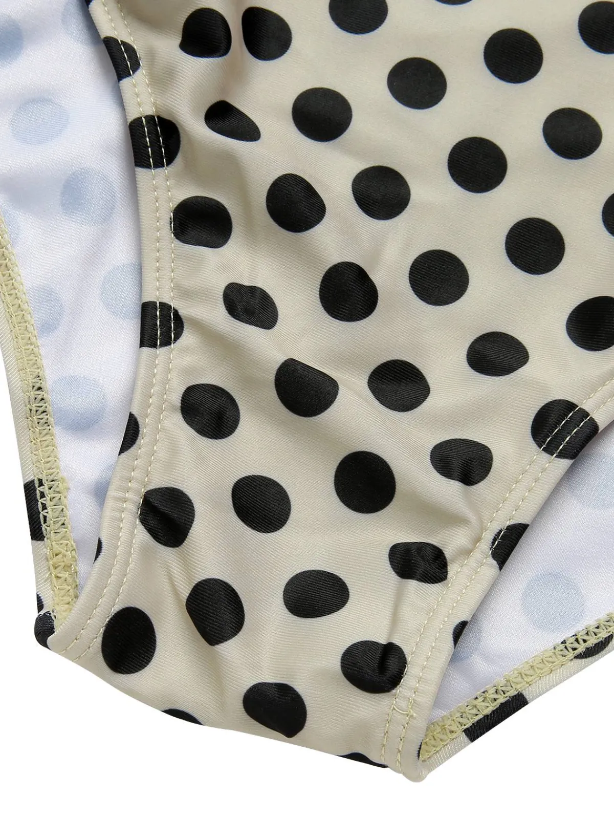 Best Retro Stage [Plus Size] 1960s Polka Dot Ruffles One-Piece Swimsuit Beige