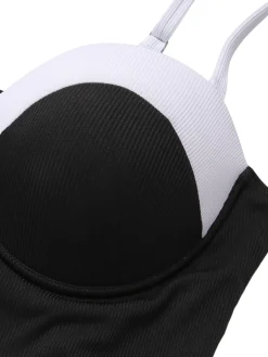 Best Retro Stage [Plus Size] & White 1950s Patchwork Strap Swimsuit Black