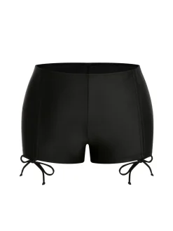 Discount Retro Stage [Plus Size] & White 1960s Geometric Lace-Up Swimsuit Black