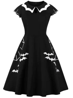 Hot Retro Stage [Plus Size] 1950s Bat Swing Dress Black