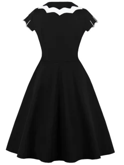 Hot Retro Stage [Plus Size] 1950s Bat Swing Dress Black
