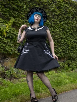 New Retro Stage [Plus Size] 1950s Bat Swing Dress Black