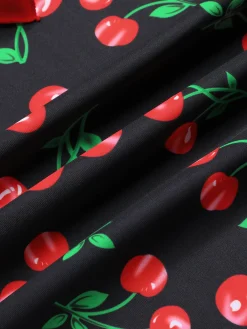Clearance Retro Stage [Plus Size] Black 1960s Cherry One-Piece Swimsuit Red