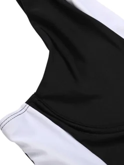 Sale Retro Stage [Plus Size] 1930s Contrast One-Piece Swimsuit Black