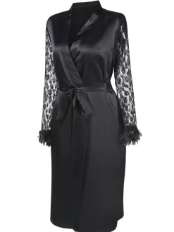 Hot Retro Stage [Plus Size] 1950s Lace Belted Nightgowns Black