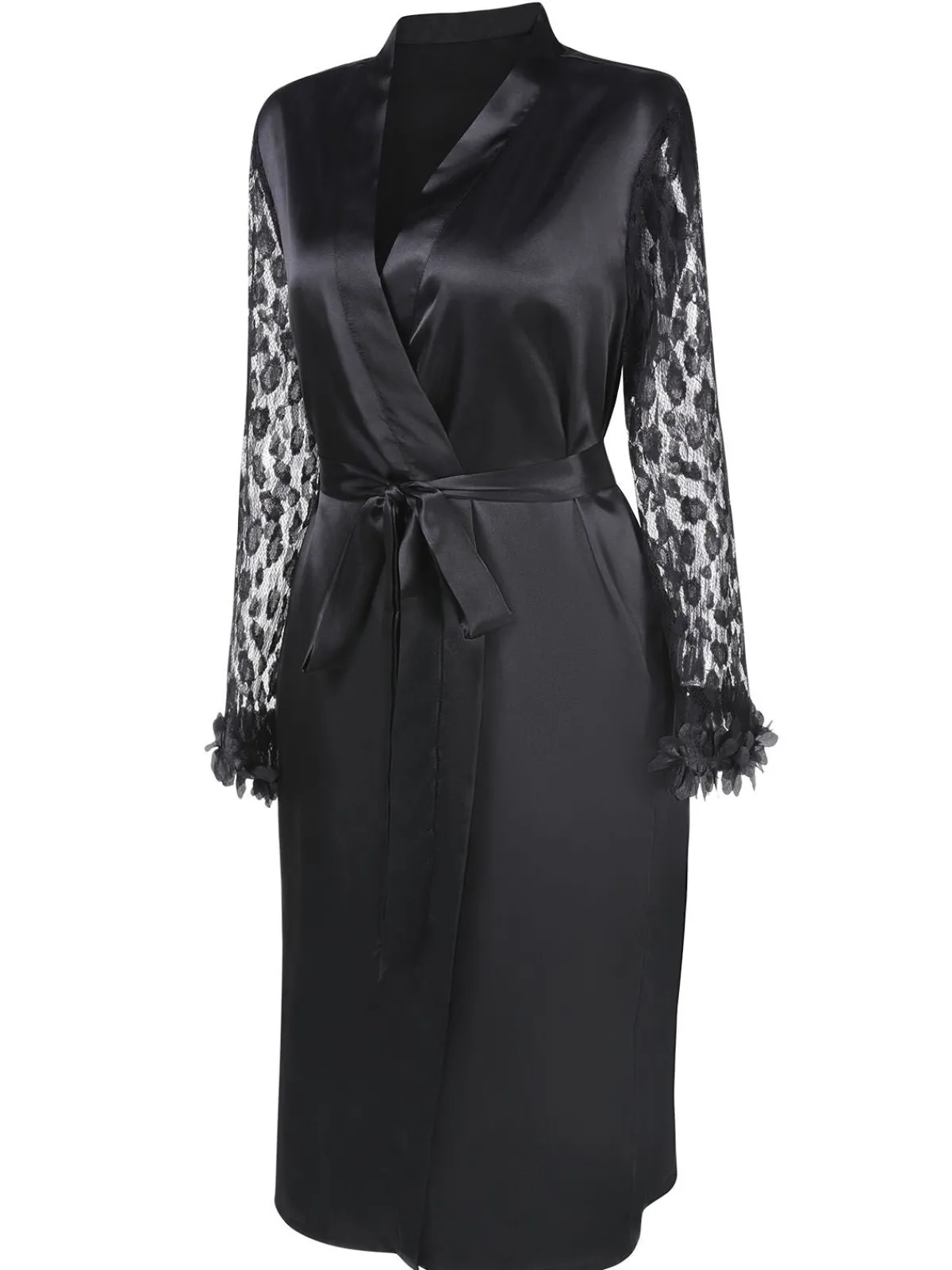 Hot Retro Stage [Plus Size] 1950s Lace Belted Nightgowns Black