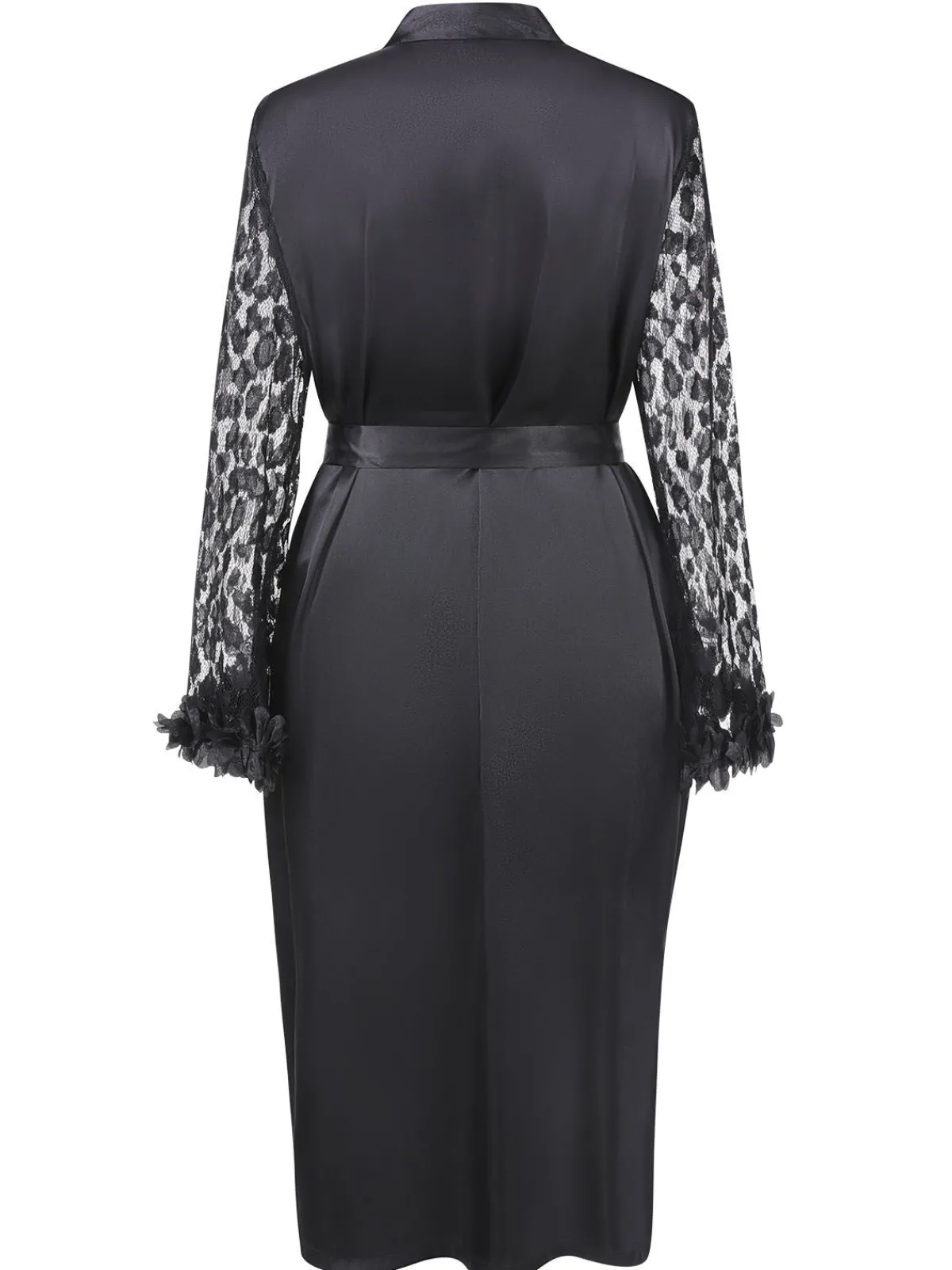 Hot Retro Stage [Plus Size] 1950s Lace Belted Nightgowns Black