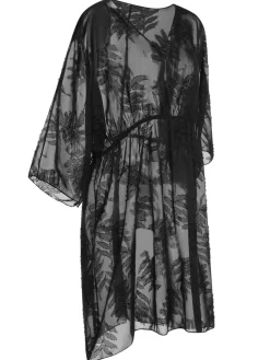 Sale Retro Stage [Plus Size] 1950s Leaves Mesh Cover-up Black