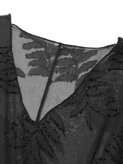 Sale Retro Stage [Plus Size] 1950s Leaves Mesh Cover-up Black
