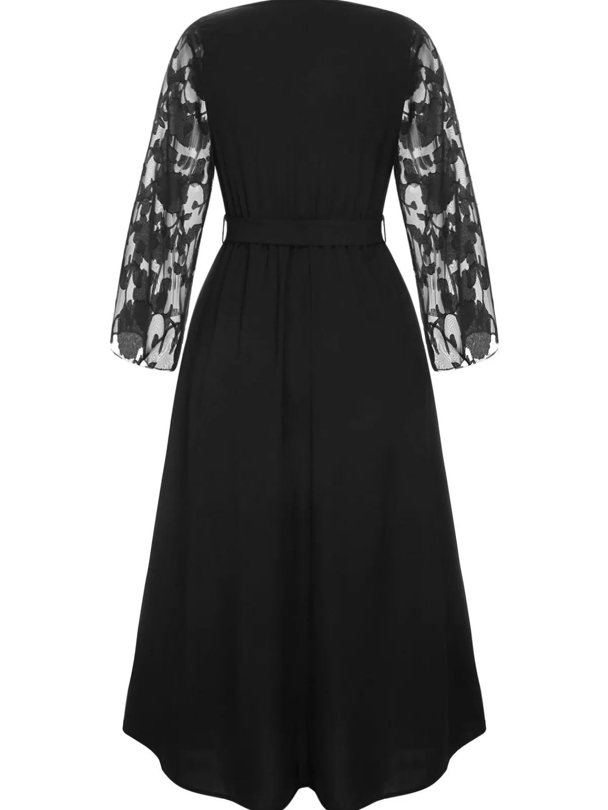 New Retro Stage [Plus Size] 1930s Mesh Rose Patchwork Dress Black
