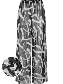 Discount Retro Stage [Plus Size] 1930s Random Strokes Sheer Pants Black