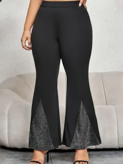 New Retro Stage [Plus Size] 1930s Solid Flare Pants Black