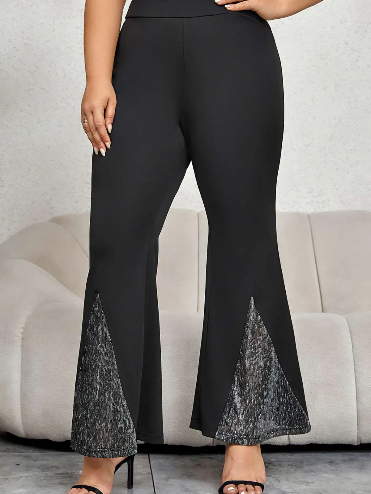 New Retro Stage [Plus Size] 1930s Solid Flare Pants Black