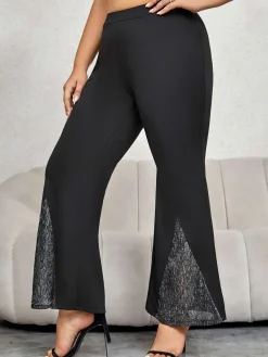 New Retro Stage [Plus Size] 1930s Solid Flare Pants Black