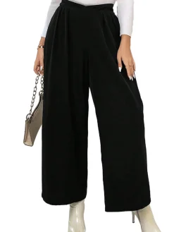 Fashion Retro Stage [Plus Size] 1940s Solid Pleated Waist Straight Pants Black
