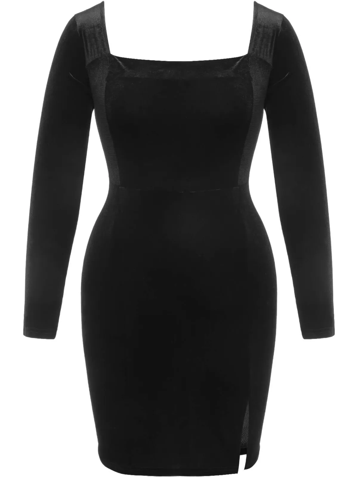 Clearance Retro Stage [Plus Size] 1940s Solid Square Neck Velvet Dress Black