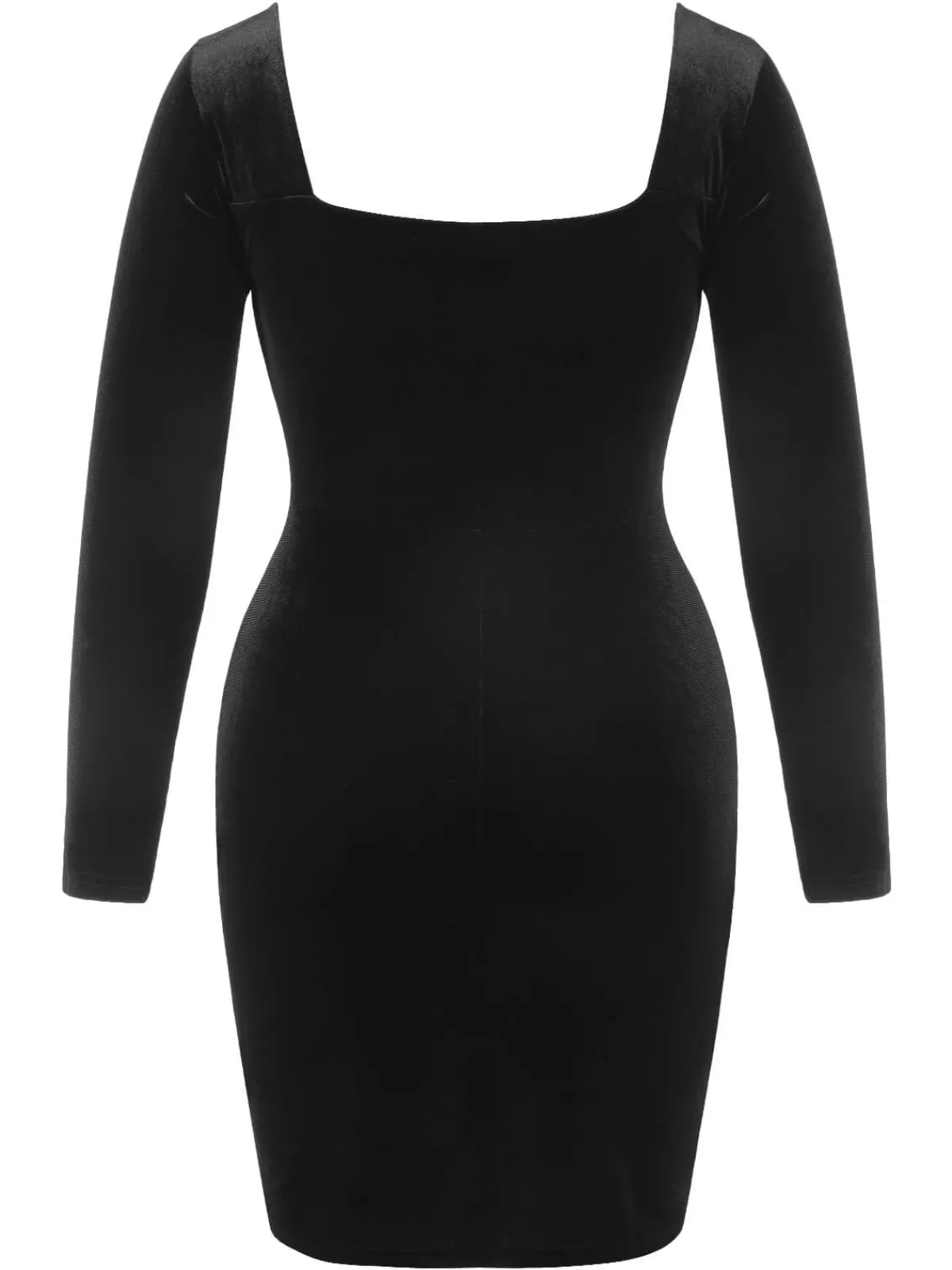 Clearance Retro Stage [Plus Size] 1940s Solid Square Neck Velvet Dress Black